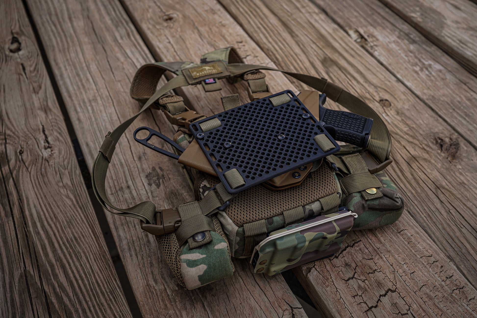 Guardian Chest Plate mounted on binocular harness
